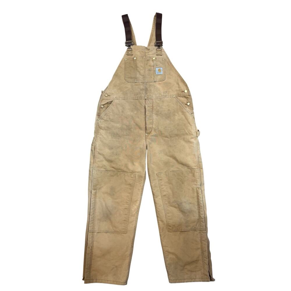 VTG Carhartt R01 Overalls Men 44x30 Brown Duck Canvas Double Knee USA Workwear